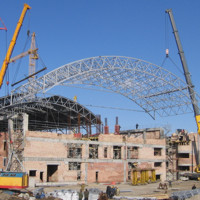 Монтаж блока ферм длиной 18м и пролетом 42м