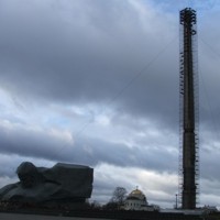 Панорама Брестской крепости во время реконструкции штыка-обелиска.